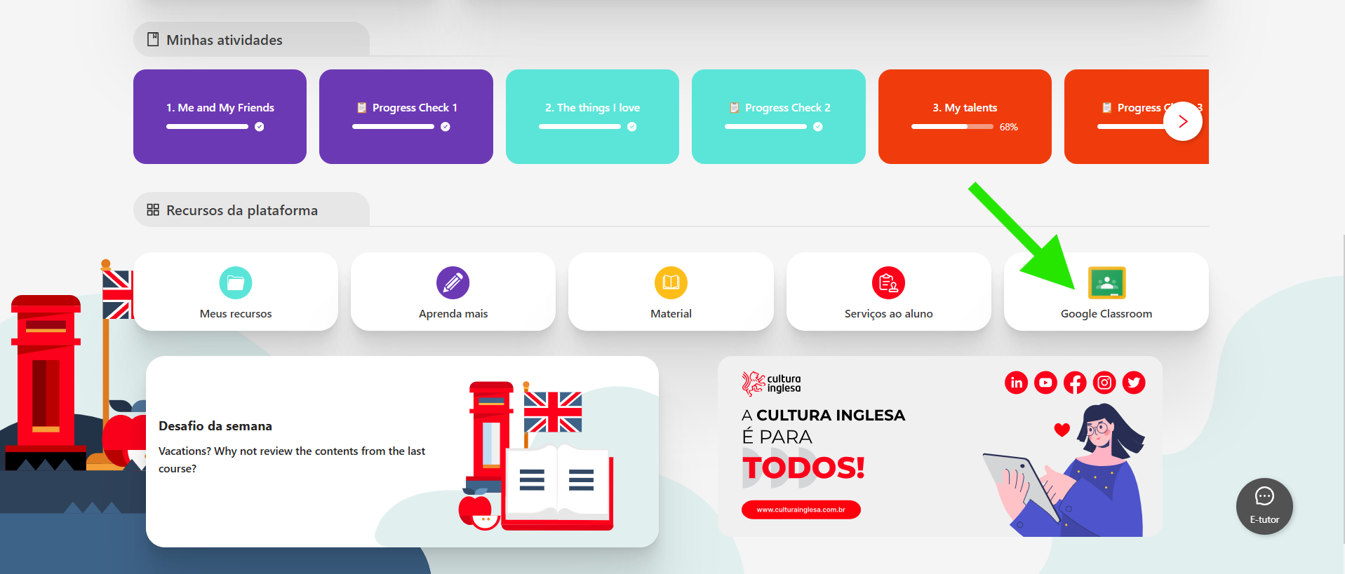 Exemplo de acesso ao Google Classroom